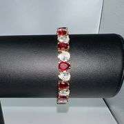 18 Kt Yellow Gold Plated Huge 32.5 Ctw Simulated  Ruby Tennis Bracelet
