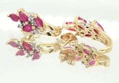 14kt Yellow gold Marquise ruby and diamond leaf J earrings