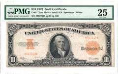 1922 $10 Gold Certificate “Speed White” Mule Note | FR#1173am | Small S/N | VF 25