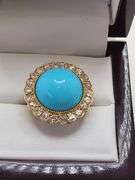 18k Gold Turquoise Ring with Diamond Accents