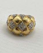14KT Yellow Gold Quilted Dome Diamond Pave Ring