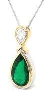 18kt White gold 2 tone Green and white CZ teardrop pendant on chain