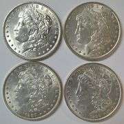 4 Diff. Frosty-White BU Morgan Silver Dollars 1885 to 1889