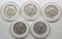 1941-D, 1942, 1943, 1944-S, 1945 Set of 5 Walking Liberty Half Dollars – Original Box & COA