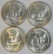Superb Gem BU 1945, 46-D, 50-S, & 1954-S Washington Quarters