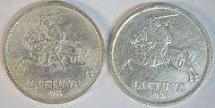 2 Lustrous near mint 1936 Lithuania Silver 10 Litu pieces