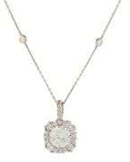 2.85ctw Round and Princess Diamond Halo Pendant Necklace in 14K