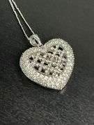 CERTIFIED 14K WHITE GOLD AND DIAMOND HEART PENDANT