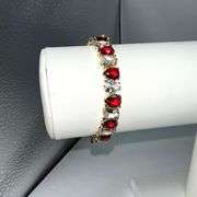 18 Kt Yellow Gold Plated Huge 32.5 Ctw Simulated  Ruby Tennis Bracelet