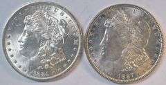 Blazing Choice BU 1884-O & 1887-P Morgan Silver Dollars