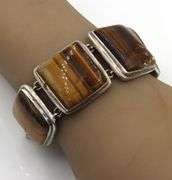 Vintage 925 sterling silver Tiger eye square link adjustable bracelet