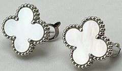 18KT White Gold White Mother Of Pearl Clover Earrings