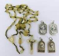 Early Mother of Pearl Rosary & 4 Medals