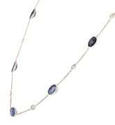 13.20ctw Oval Sapphire and 0.55ctw Diamond by the Yard Station Necklace in 14K