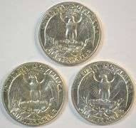 1949 Choice AU58 & 2 1949-D Choice BU Washington Quarters