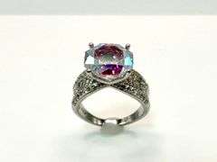 Stunning 14 kt. White Gold Plate 5 Ct Rose Cut Azotic Topaz Ring