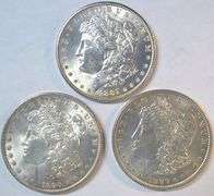 3 Diff. Blazing-white Choice BU 'P' Mint Morgan Silver Dollars