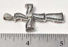Cz and Black Spinel Gemstone Cross pendant in Sterling Silver