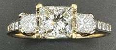 14K Yellow Gold Rectangle Princess Cut Diamond Ring