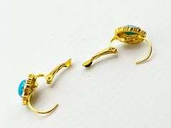 925 Gold Tone Sterling Silver Turquoise Color Stone With Halo Rhinestones Earriungs