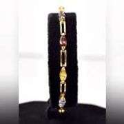 Colorful Cz Gemstone Bracelet in Vermeil Sterling Silver.