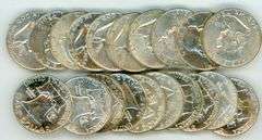 Roll of 20 1963-D Franklin Half Dollars in AU/BU