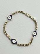 14KT Yello Gold Two Differtent Anemel Color Evil Eye With Rolo link Chain
