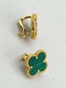 18KT Yellow Gold Stunning Green Malachite large Clover Stud Earrings