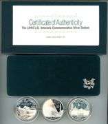 Gorgeous 1994 3-pc US Veterans Commemorative Silver Dollars. Box/COA