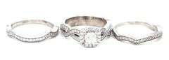 10kt White gold 0.50ct cushion cut and diamond halo wedding set