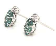 14kt White gold diamond cluster and Green topaz earrings