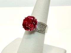 Beautiful 14 Kt White Gold Plate 5 Ct Simulated Red Ruby Rose Cut Ring