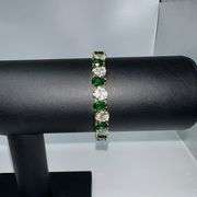 18 Kt Gold Plated 32.5 Cwt Simulated Emerald Tennis Bracelet