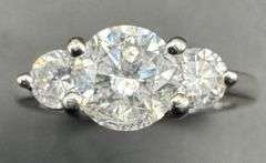 14K White Gold Three Stone Round Brilliant Cut Diamond Ring