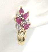 14kt Yellow gold Marquise ruby and diamond leaf J earrings