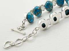 925 Sterling Silver Oval Turquoise Link Bracelet