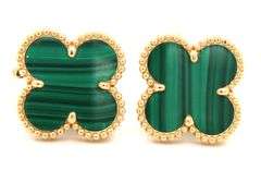 18KT Yellow Gold Stunning Green Malachite large Clover Stud Earrings