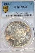 Sparkling-white Gem BU 1880-S Morgan Silver Dollar. PCGS MS65