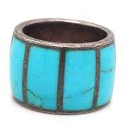 925 Sterliong Silver Southwest Style Turquoise Inlay Wide Band Ring