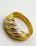 14KT Yellow Gold Two Tone Dome Twisted Braided Design With Rows Of Diamond Accent Ring