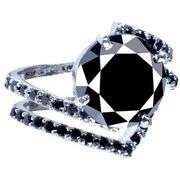Huge 3.65 Ct Silk Black Moissanite Diamond 2 Band Ring