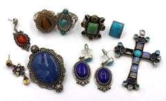 Group lot of Vintage 925 sterling silver lapis and turquoise mixed jewelry