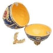 Vintage-Style Gold-Plated Enamel Fabergé Egg Jewelry Box with Crown Eagle Accent