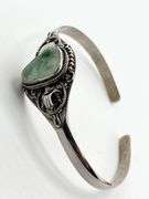 925 Sterling Silver Ornate Vintage  Filigree design Green Smithsonite Cuff Bracelet
