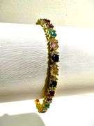 Beautiful Yellow Gold Plate Mixed Color Simulated Sapphire Tennis Bracelet
