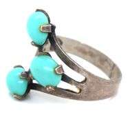 925 Sterling Silver Vintage Mexico stamp Three Turquoise Stone Rong