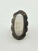 925 Sterling Silver Boho Style Large Rainbow Moonstone Ring