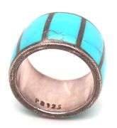 925 Sterliong Silver Southwest Style Turquoise Inlay Wide Band Ring