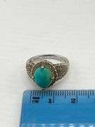 925 Ster;ling Silver Vintage Turquoise With Decorative Metalwork Ring