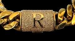 Sharp Yellow Gold Plated Monogramed Initial "R" Curb Link Bracelet